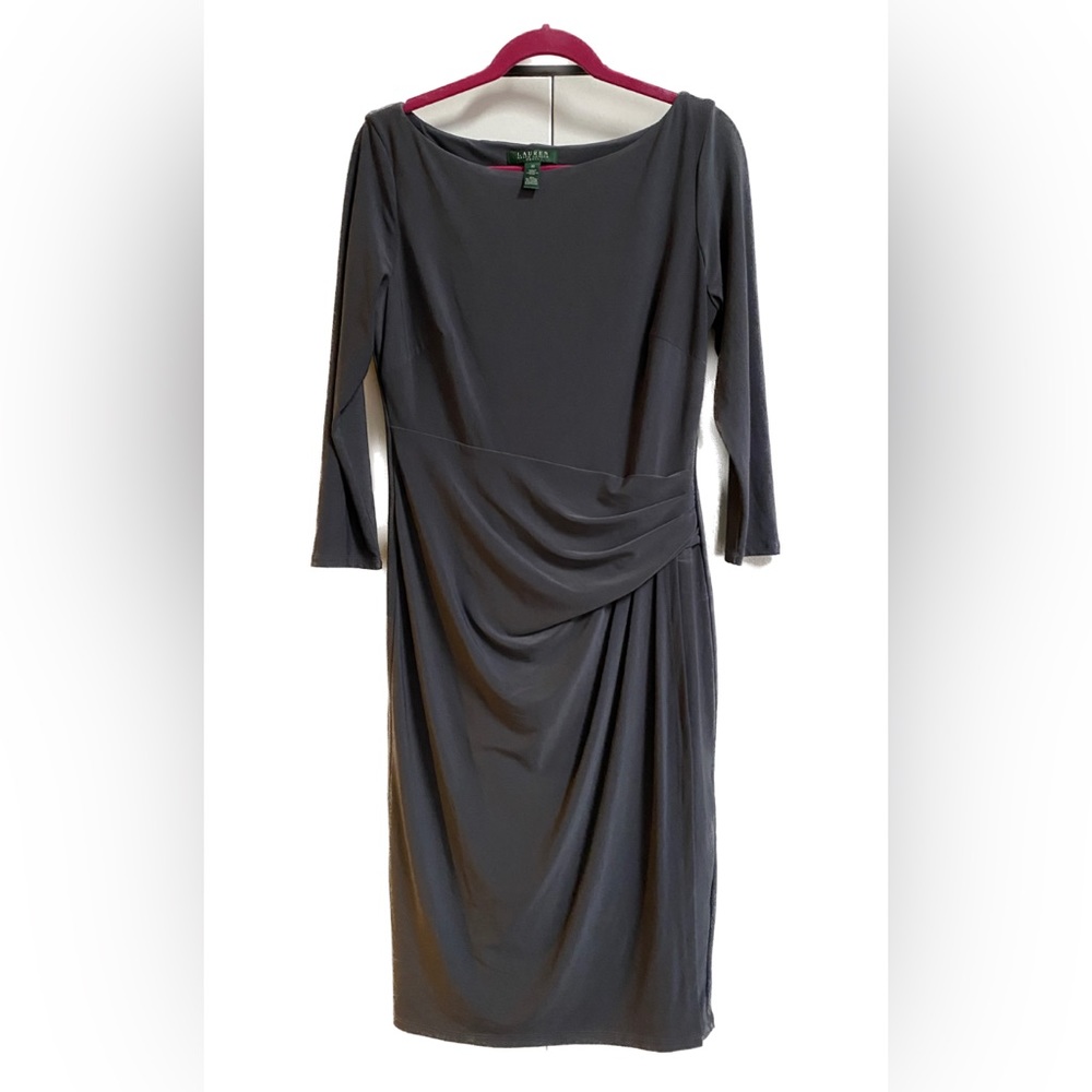 Gun metal gray Ralph Lauren size 10 faux wrap cocktail dress